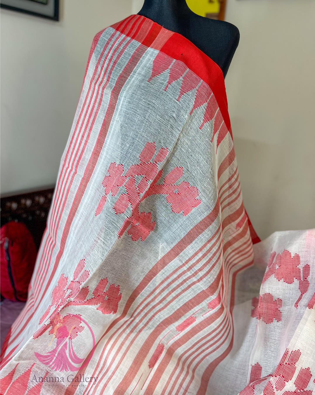 Red Bloom Monipuri Saree - Image 1